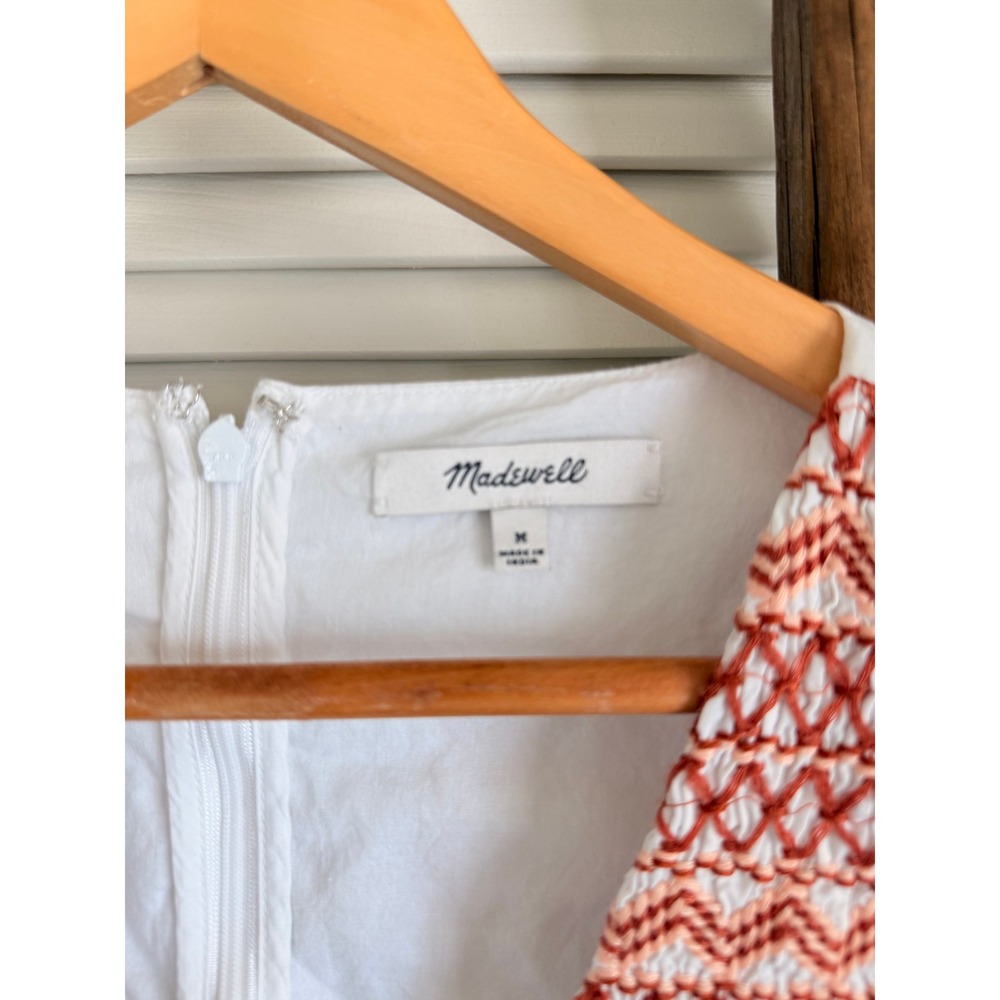Madewell Mini Dress Womens M White Excellent Smocked Embroidered Puff Sleeve - Picture 4 of 7